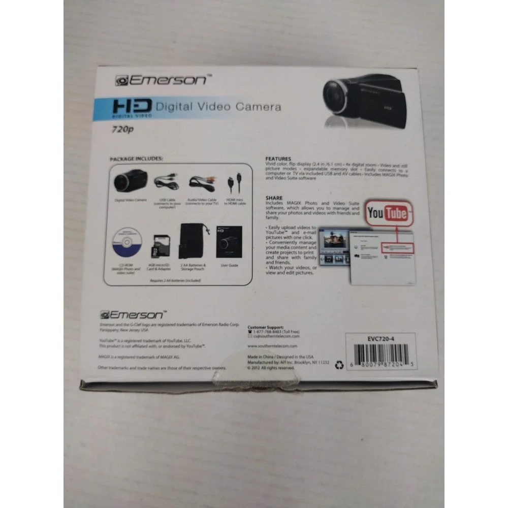 Emerson EVC720 HD 720p Digital Camcorder Tested Working W/Box and Manual